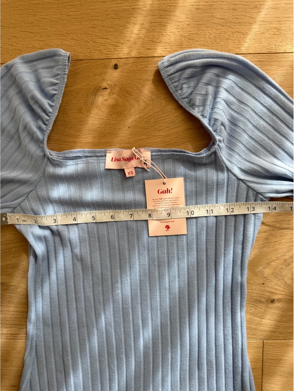 Lisa Says Gah Roya Ribbed Midi Dress Light Blue Size XS NWT Long Sleeve - Picture 9 of 11